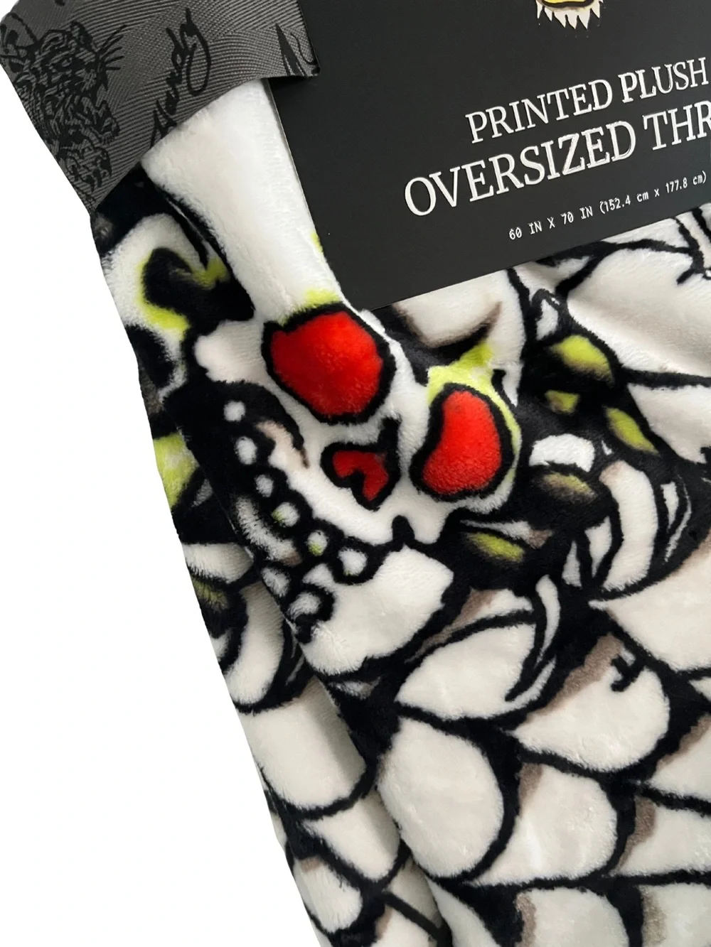 Ed Hardy Oversized Plush Throw Blanket Spiderweb Skull Tattoo Print